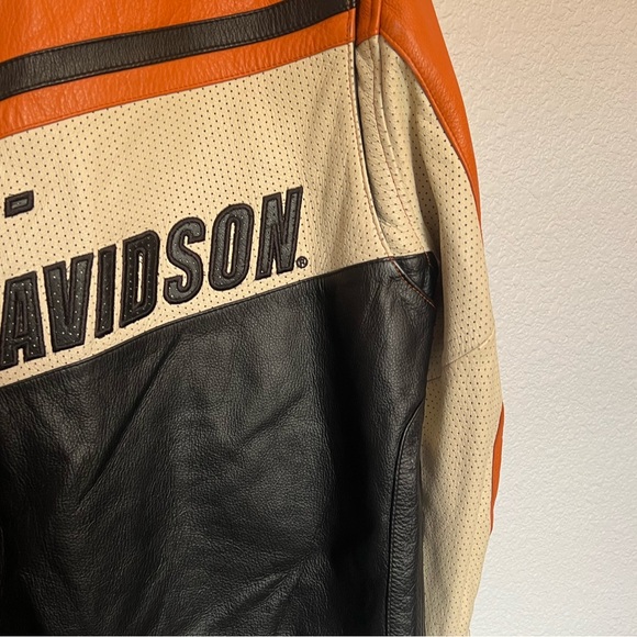 Authentic Men's Harley Davidson Leather Riding Jacket size Large Black Orange - Picture 8 of 9